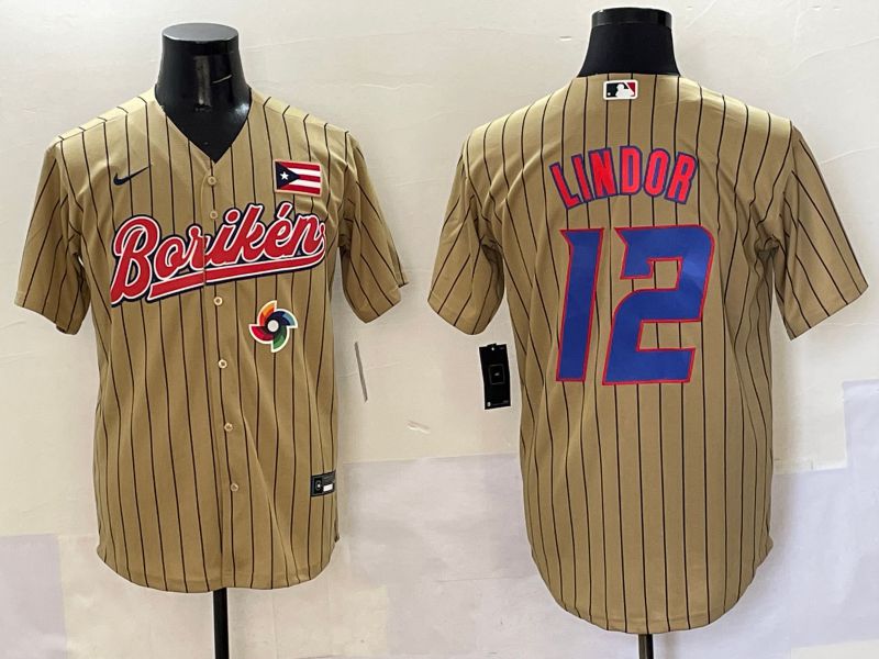 Men Puerto Rico #12 Lindor Brown Stripe Joint Name 2025 Nike MLB Jersey style 11->more jerseys->MLB Jersey